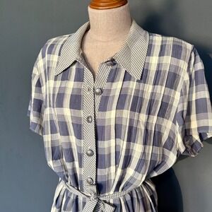 Vintage Jessica Howard Plaid Dress | Size 12 | Blue Gray Prairie 1940s style